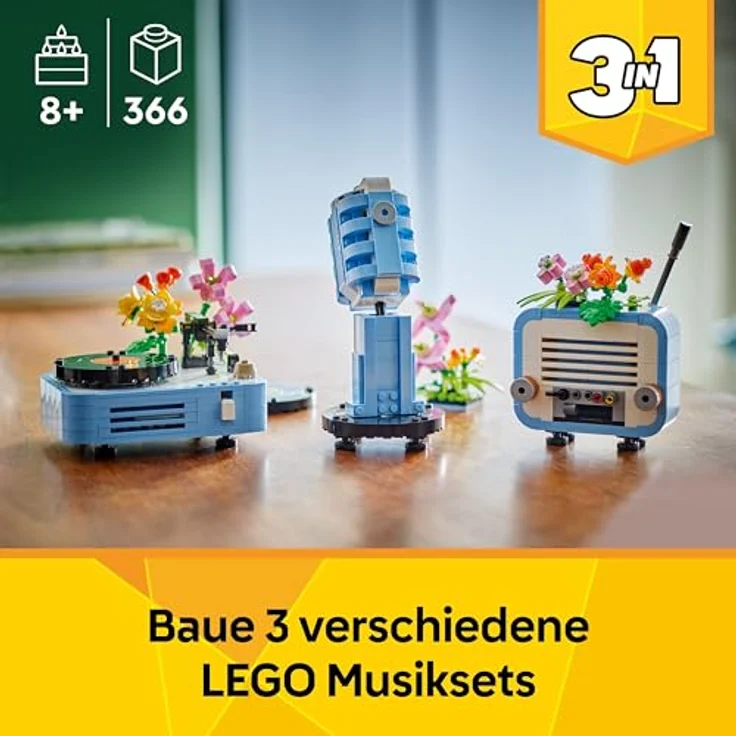 LEGO Creator 3in1 Plattenspieler mit Blumen - Umbaubar in Radio oder Mikrofon - Musik Spielzeuge für Kinder - Kreative Geschenkidee - 31172 – Bild 3