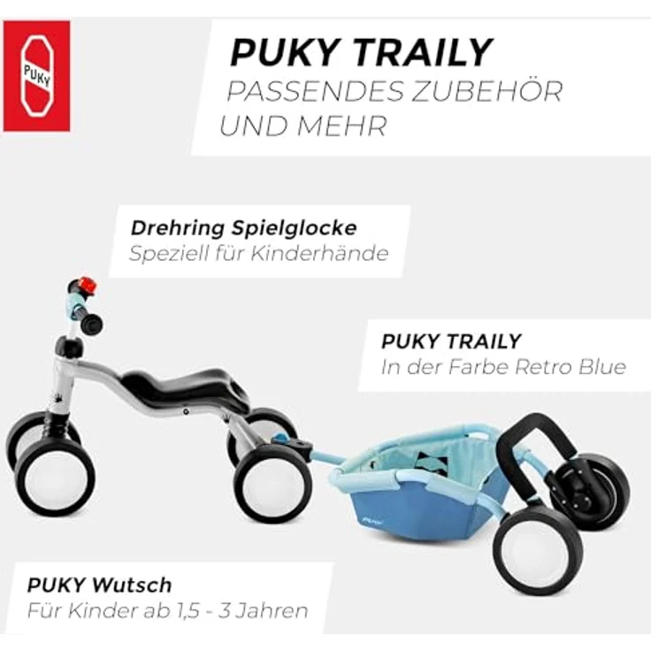 Puky Traily, 3-in-1 Lauflernwagen und Anhänger mit höhenverstellbarer Schiebestange, stabiler Fahrzeuggeometrie und abwaschbarem Transport-Ablagefach, bunt – Bild 9
