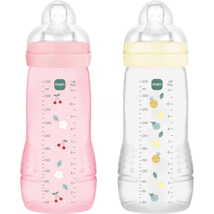 MAM Easy Active Babyflasche 6+ Monate, Beere + Perle, mit Silikonsauger, ultraschneller X-Geschwindigkeit, luftdichter Verschluss, 2er Pack (2 x 330 ml) – Bild 1
