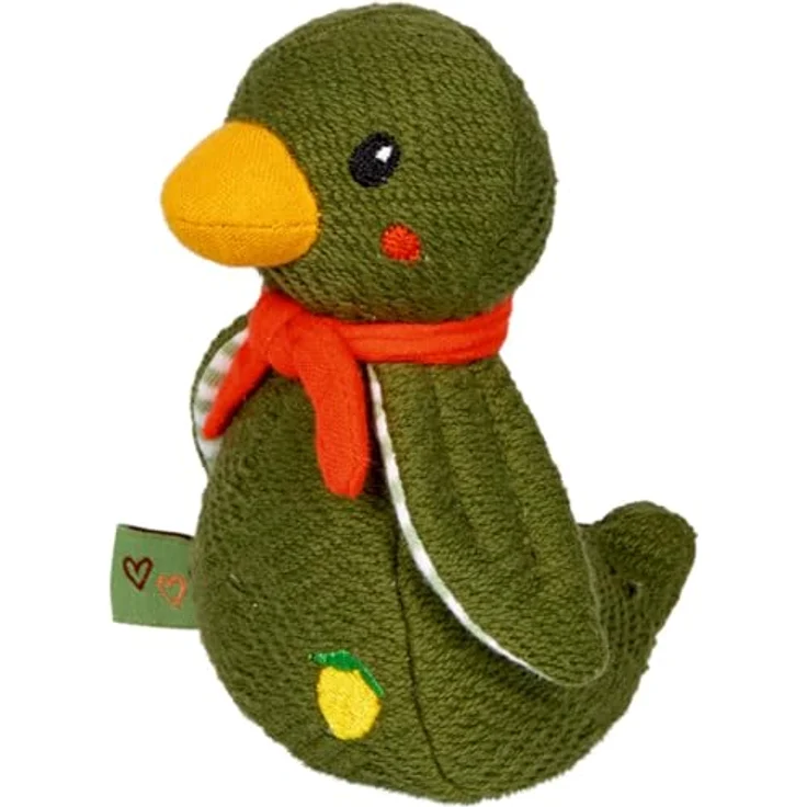 Die Spiegelburg Gestrickte Ente Kuscheltier, grün, Handgemachtes Kuscheltier aus 100% Baumwolle und Polyester, 10 x 14 cm