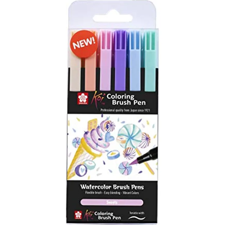 Sakura POXBR6C Koi Farbpinsel, Süßigkeiten, Pastellfarben, 6er-Set
