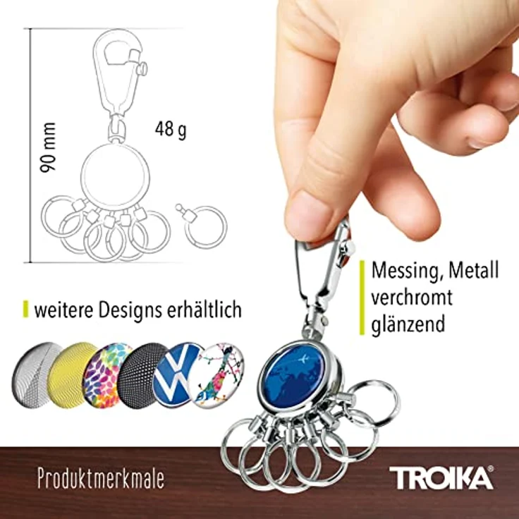 Troika Schlüsselhalter – Schlüsselanhänger mit Karabinerhaken, 6 ausklinkbare Ringe zur Schlüsselorganisation, verschiedene Designs erhältlich, das Original von Troika (Around The World) – Bild 4