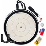 MR. CROKI.EU Crokinole Europe Komplettes Crokinole Brettspiel Dark Pack | Turnierbrett, 26 Spielscheiben, Carrom-Pulver, Wandhalterung und Tragetasche | Gesellschaftsspiel für die ganze Familie (Beige)