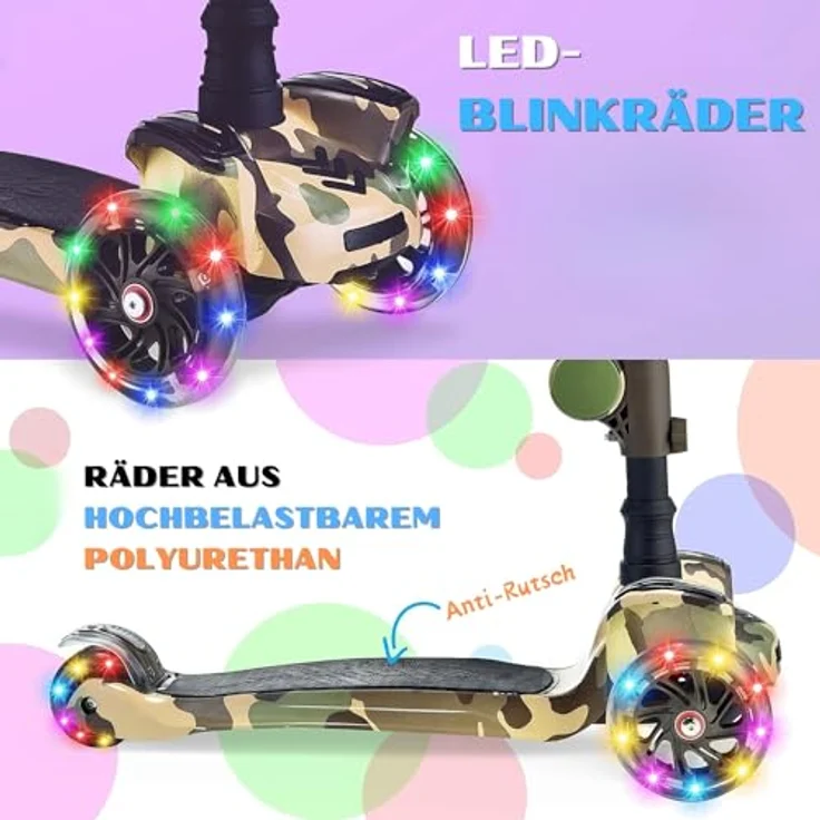 Hurtle ScootKid 3-Rad-Roller für Kinder, verstellbarer Tretroller mit rutschfester Plattform und blinkenden LED-Radlichtern, für Jungen/Mädchen von 2 bis 12 Jahren – Bild 4