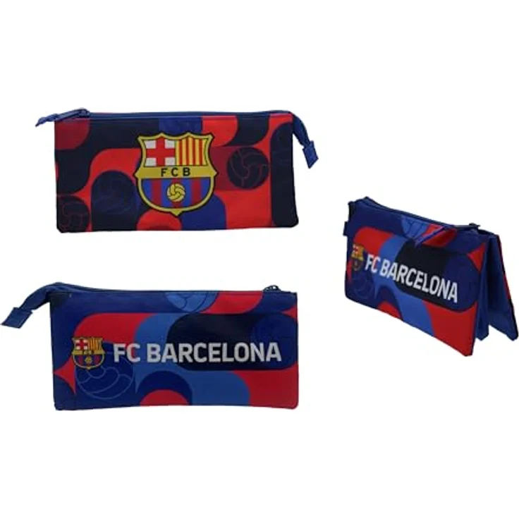 FC Barcelona Dreifach Federmäppchen, 3 Fächer mit Reißverschluss, ideal für Schule und Büro – Bild 3