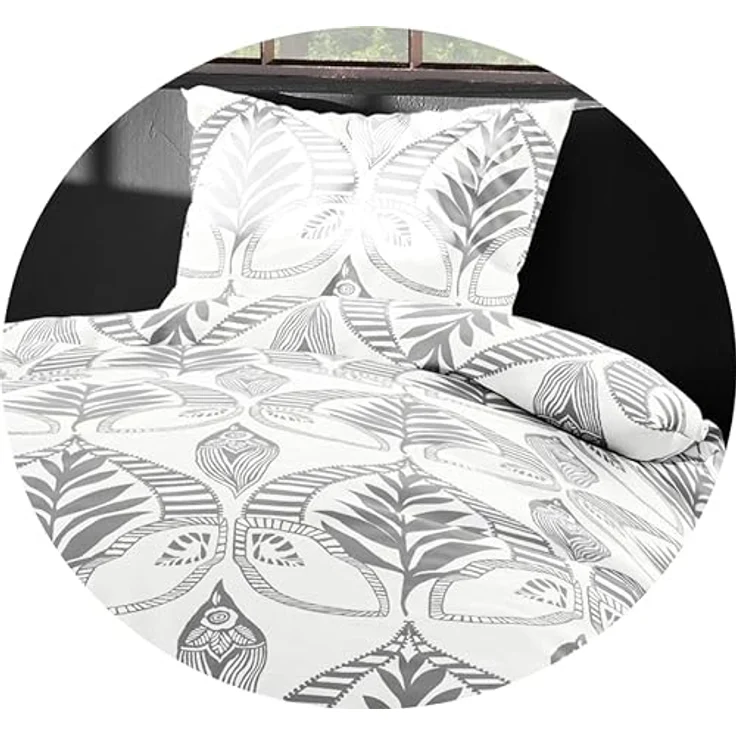 Bierbaum Mako Satin Bettwäsche 135x200cm 2 TLG. Ornamente Grau Offwhite – Bild 2