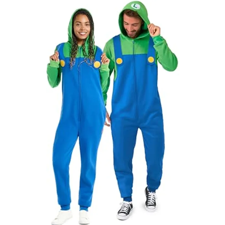 OppoSuits Luigi (XL), offizieller Super Mario Onesie in Grün, gemütlicher Einteiler für Gaming-Nächte und Couch-Momente