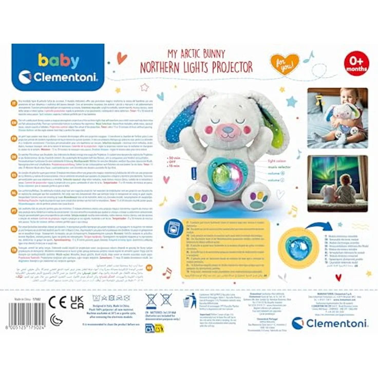 Clementoni 17502 Schneehase mit Nordlicht-Projektion, Babyspielzeug mit Musik und Naturgeräuschen, 33 cm – Bild 7