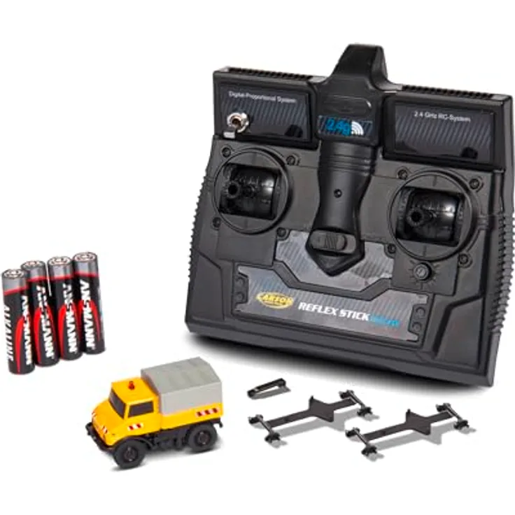 Carson 500504146 1:87 MB Unimog U406 Zweiwegefahrzeug 100% RTR - RC Auto, H0 Auto, Diorama Fahrzeug, 60 Minuten Fahrzeit, 45 Minuten Ladezeit, 2,4GHz Fernsteueranlage, Made in Germany