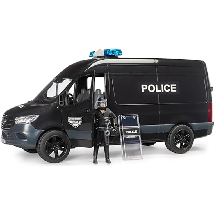 Bruder MB Sprinter Police Special Forces, Spielzeugauto mit abgetrennter Zelle und Polizist, detailgetreue Nachbildung – Bild 2
