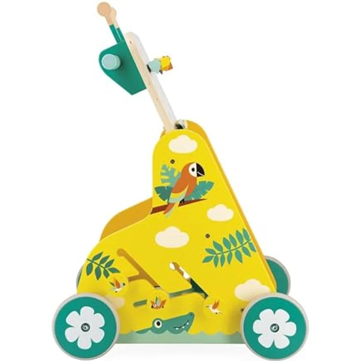 Janod - Multi-Aktivitätswagen Tropik - Laufwagen aus Holz - Lernspielzeug mit 6 Aktivitäten - Leise Räder und Feststellschraube - FSC-zertifiziert - Wasserfarbe - Ab 1 Jahr, J08269 – Bild 3