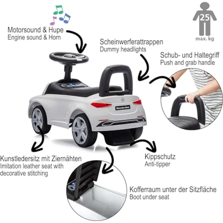 Weiss Mercedes-Benz C-Class Rutscher, Kinderfahrzeug mit originalgetreuer Optik, weiss – Bild 4