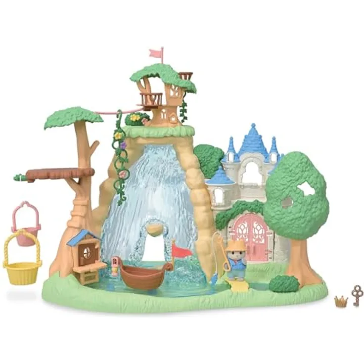 Sylvanian Families 5762 Abenteuerspielplatz Wasserfall, Spielset mit Husky Babyfigur, Aufzug und Seilrutsche, Spielzeug für Kinder ab 3 Jahren