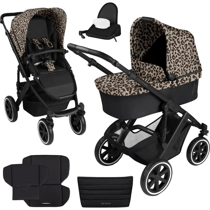 ABC Design Kombi-Kinderwagen Salsa 5 Air Leo, mit Babywanne und Sportsitz, Lufträder, UPF 50+ Sonnenschutz, Quick-Fold-Funktion