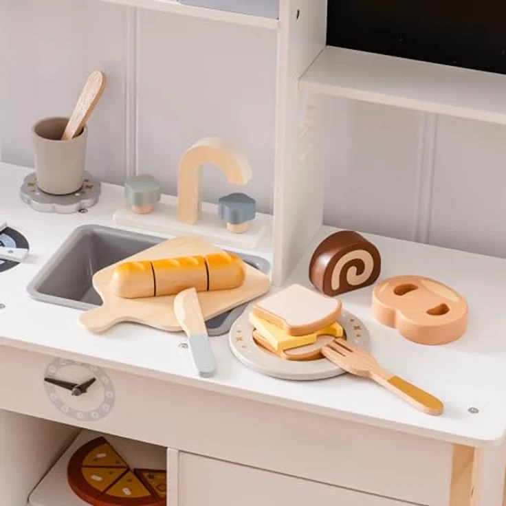 ROBOTIME Holz-Brot-Schneideset für Kinder - Realistisches Bäckereispielzeug mit Holz-Brot, Käse, Bagel & Zubehör, Montessori-Lernspielzeug mit praktischer Tragetasche – Bild 4