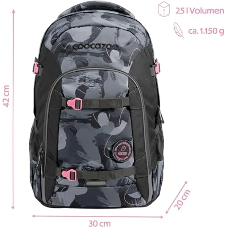 coocazoo JOKER Schulrucksack, 25 Liter, leichtes Design, mit EASY GROW SYSTEM, recycelte Materialien, inklusive Patch und Style-Sets – Bild 2