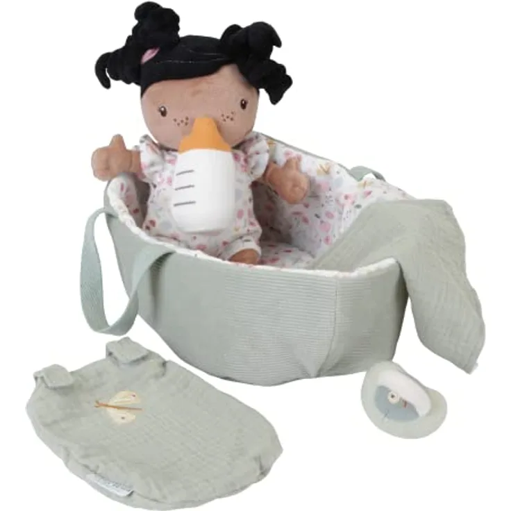 Little Dutch 4555 Stoffpuppe Babypuppe Evi mit Tragekorb und Zubehör - Flowers & Butterflies