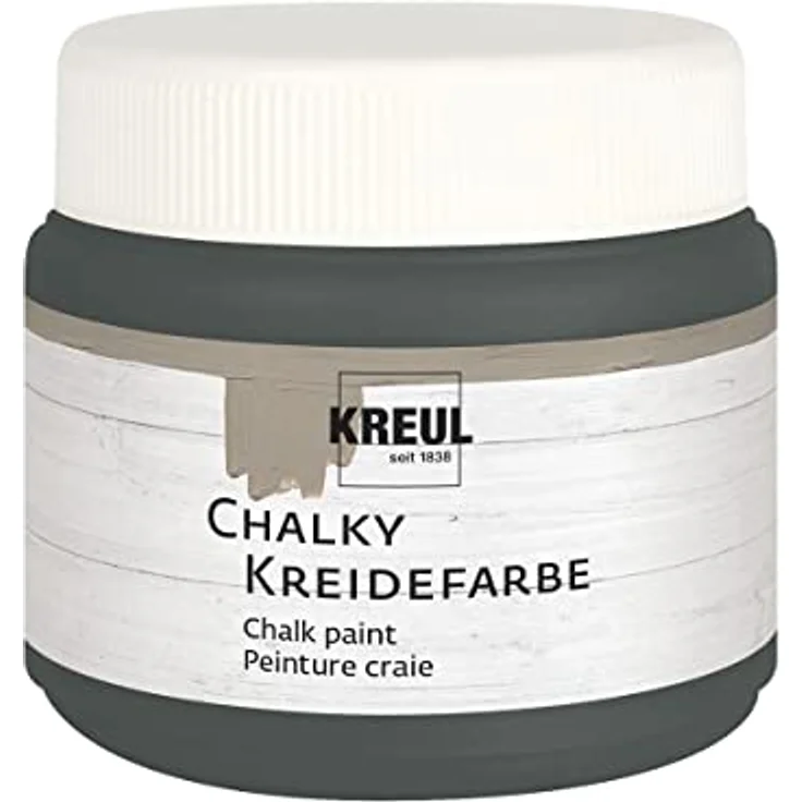 KREUL Chalky Kreidefarbe 75322, Volcanic grau, 150 ml, sanft-matt, schnelltrocknend, cremig deckend für Used Look Effekte – Bild 1