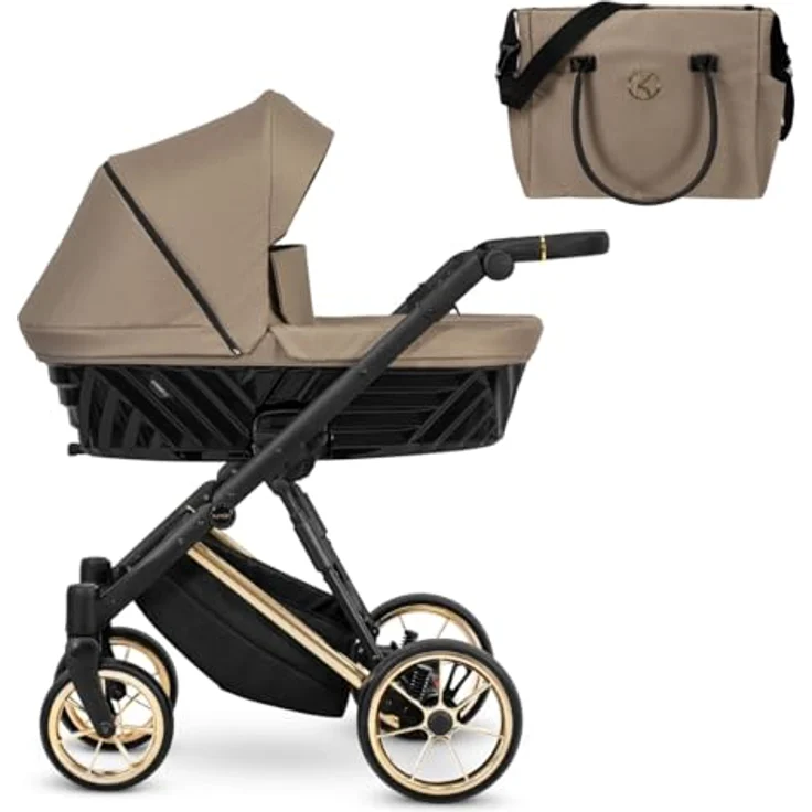 Kunert Ivento Premium 2in1 Kinderwagen, braun mit Goldrahmen, umkehrbare Sitzgruppe, leichtes Aluminium-Chassis, All-Terrain-Fahrwerk, grosser Stauraumkorb – Bild 3