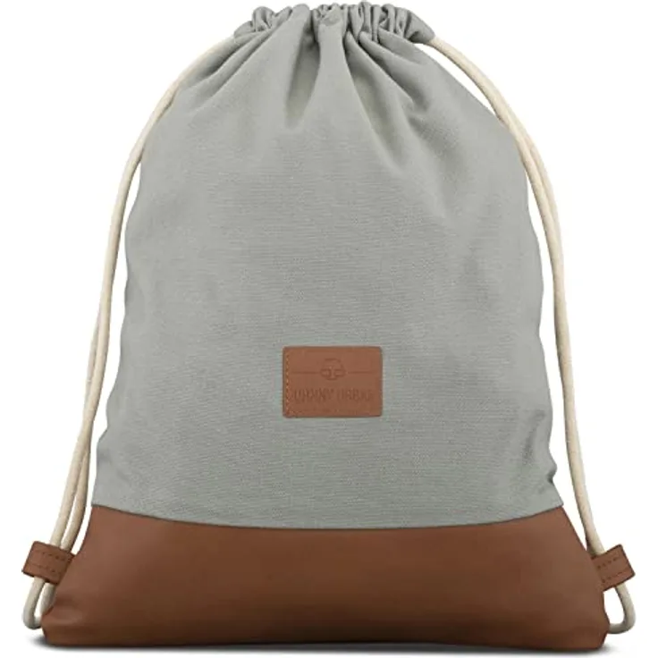 Johnny Urban Turnbeutel Damen & Herren Grau Braun - Luke - Beutel Rucksack mit Kordelzug - Baumwoll Canvas - Kleine Innentasche für Wertsachen