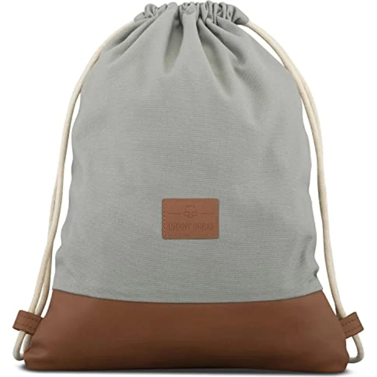 Johnny Urban Turnbeutel Damen & Herren Grau Braun - Luke - Beutel Rucksack mit Kordelzug - Baumwoll Canvas - Kleine Innentasche für Wertsachen – Bild 1