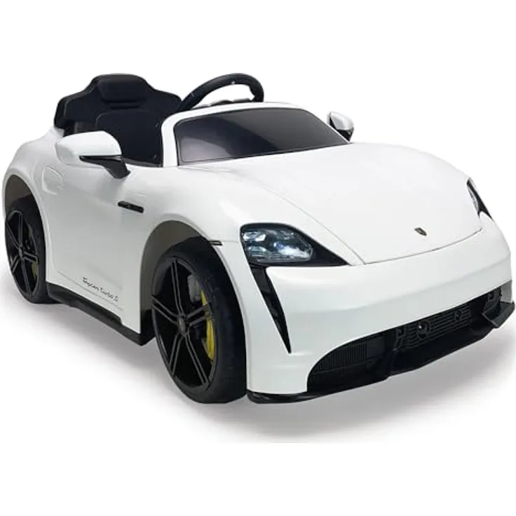 INJUSA Elektroauto Porsche Taycan 12 V, mit Rückwärtsgang, Fernbedienung, Lichtern und Geräuschen, für Kinder 2-4 Jahre, Weiß