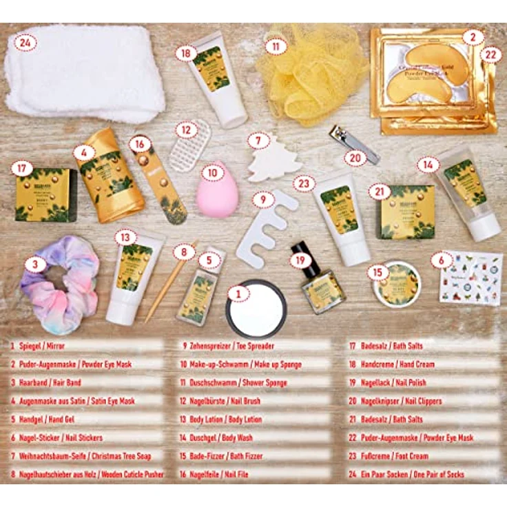 BRUBAKER Adventskalender XXL Beauty Adventskalender 2024 - Gold - 24 x Körperpflege & Spa (24-tlg) - Wellness Weihnachtskalender für Frauen und Mädchen – Bild 3