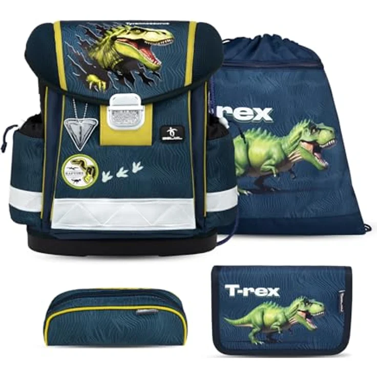 Belmil Classy Schulranzen Set 4-teilig (403-13/AG/S), ergonomisch, 19 L, wasserdicht, King Dino – Bild 1