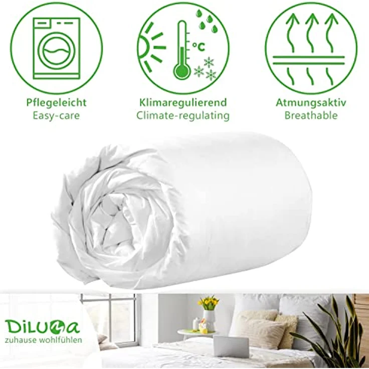 DILUMA Bettenset 4-teilig Comfort - 2X Bettdecke 135x200 cm 1000g Füllung 90% Federn 10% Daunen - 2X Kopfkissen 80x80 cm 100% Federn - Bettdeckenset mit ÖkoTex 100, Downpass – Bild 3