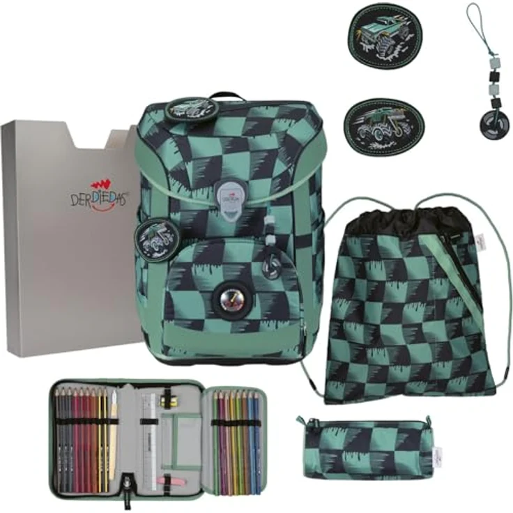 DerDieDas Schulranzen Set 5-TLG. ErgoFlex Easy Superflash Super Truck, kippfest, 22,5 Liter Volumen, 950 Gramm leicht – Bild 1
