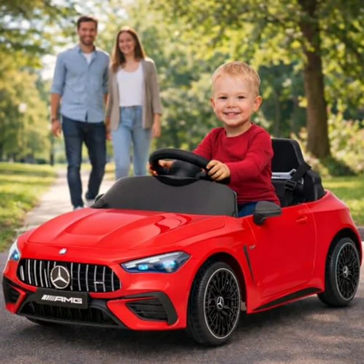 FINOOS Kinder Elektroauto 12V Mercedes CLE53 AMG, mit Fernbedienung und Sanftanlaufsystem, Rot – Bild 2