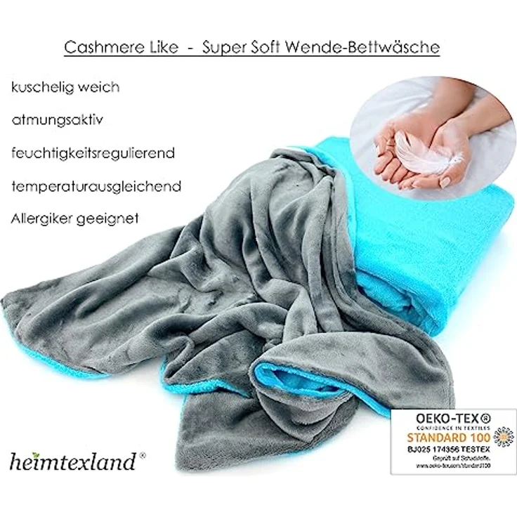 heimtexland ® Teddy Flanell Wende Bettwäsche Bettbezug Set 80x80 I 135x200 Plüsch Bezug Cashmere Touch Typ751 Petrol Grau – Bild 5