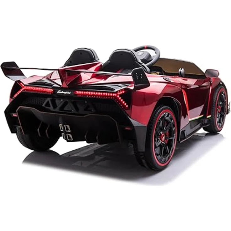 FINOOS Lambo Veneno 24V Elektroauto für Kinder, 2-Sitzer mit Ledersitz, 4x4 Gummireifen, 2,4 GHz Fernbedienung, Rot – Bild 4