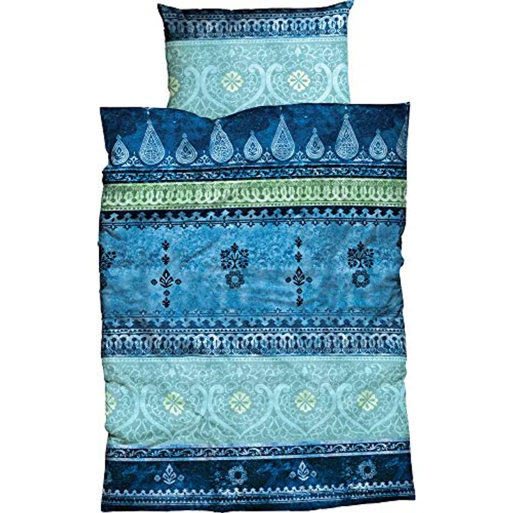 Casatex Bettwäsche Indi Satin blau-türkis 135x200 cm (80x80 cm) - 100% Baumwolle, mit Reißverschluss