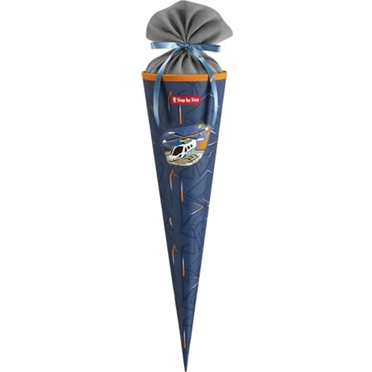 Step by Step Schultüte „Helicopter Sam“, passend zum Schulranzen, aus recycelten PET-Flaschen, Verschluss aus Stoff, 5L Füllvolumen, 70 cm Höhe, für die 1. Klasse, grau – Bild 2