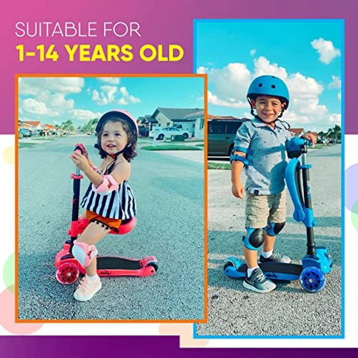 Hurtle ScootKid, Kinderscooter mit klappbarem und abnehmbarem Sitz, großen Rädern, LED-Lichtern, verstellbarem Lenker für Kinder bis 60 kg – Bild 3