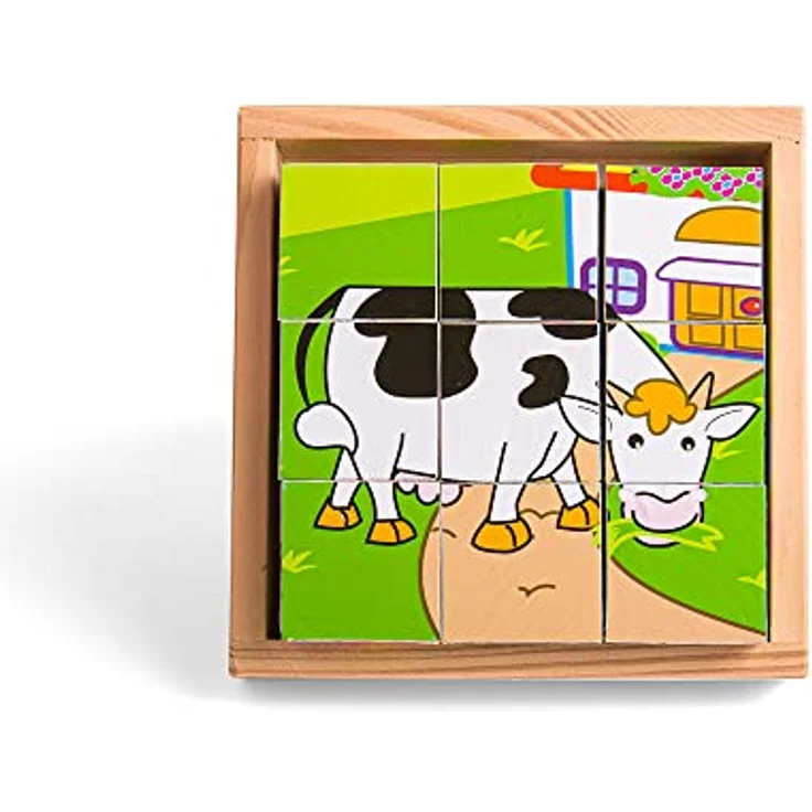 Bigjigs Farm Animals Block Puzzle, Holzpuzzle mit 6 verschiedenen Bauernhoftieren, inklusive stabiler Holzkiste – Bild 5