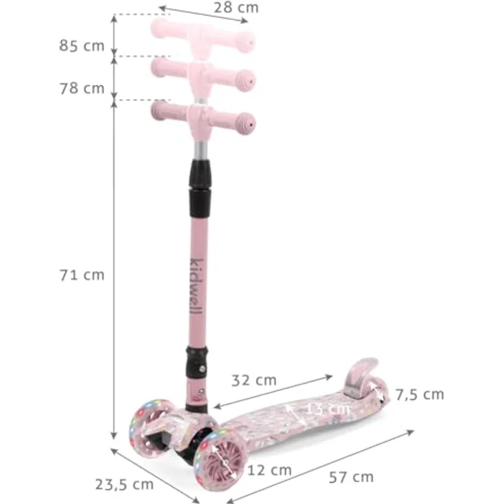 COIL Kinderroller, Dreiradscooter, Tretroller, Dreirad-Balance-Roller, Cityroller, VENTO, ABEC-7-Lager, 3-stufige Lenkradverstellung, LED-Räder, Unicorn – Bild 9
