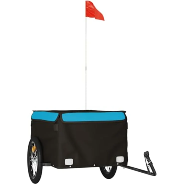 vidaXL Fahrradanhänger Schwarz und Blau 45 kg Eisen mit Sicherheitsflagge und cleverem Design – Bild 1