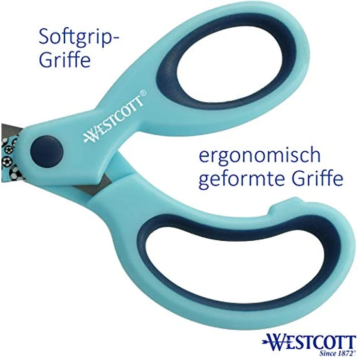 WESTCOTT Softgrip Kinderschere mit Fußball-Motiv, bedruckte Klinge 13 cm, ergonomischer Griff – Bild 4