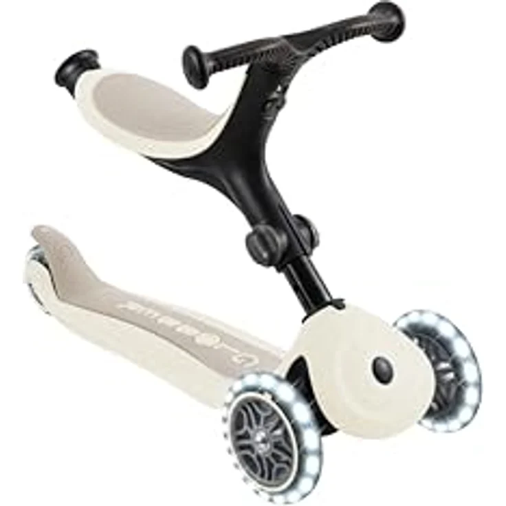 Globber GO-UP Active Lights ECO, 3 in 1 Dreirad, Laufrad und Scooter, höhenverstellbar, 120/80 mm, kokos weiß – Bild 2