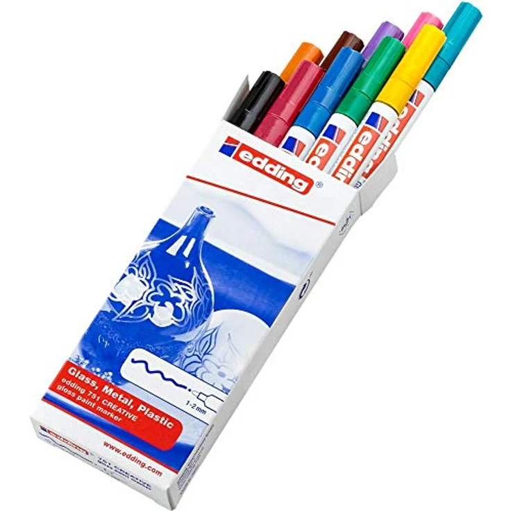 edding 751 Glanzlackmarker Set - mehrfarbig - 10 bunte Lackmarker - Rundspitze 1-2 mm - Lackstift für Glas, Stein, Holz, Kunststoff und Papier - wasserfest, stark deckend – Bild 2