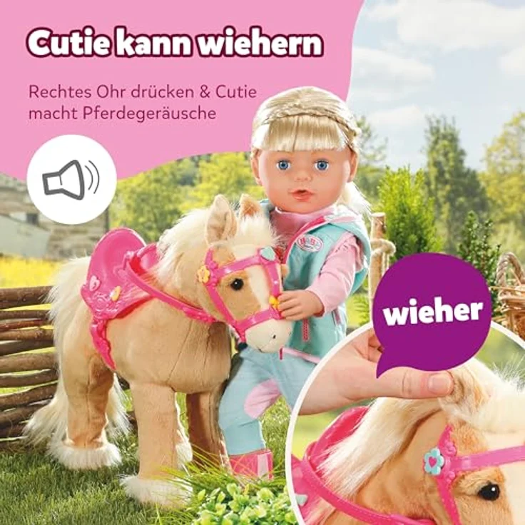BABY Born My Cute Horse, interaktives Puppenpferd mit Lauf- und Soundfunktion, Plüsch, rosa Sattel und Zaumzeug, inkl. Pins zum Dekorieren – Bild 4