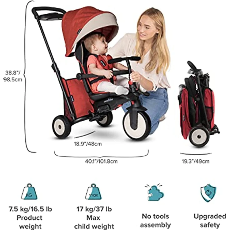 Smart Trike STR5 Dreirad faltbar Kinder mit Zertifizierung Kinderwagen für 1,2,3 Jahre – Dreirad mit Mehreren Schritten 7 in 1 (rot) – Bild 5