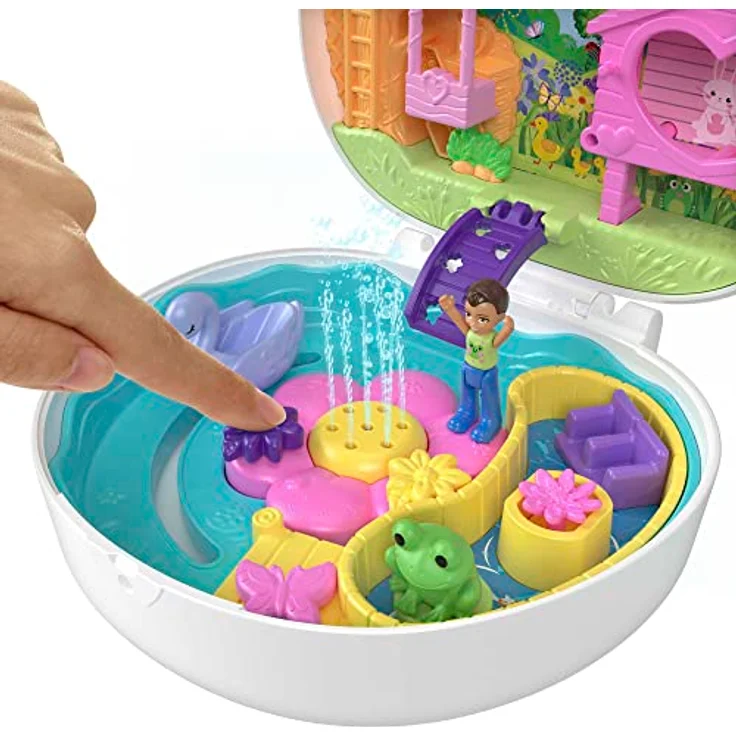 POLLY POCKET Blumen-Häschen Schatulle - Spielset mit Wasserspaß und Farbwechseleffekt, 2 Puppen, 12 Zubehörteilen und 5 Funktionen, für Kinder ab 4 Jahren, HKV36 – Bild 3