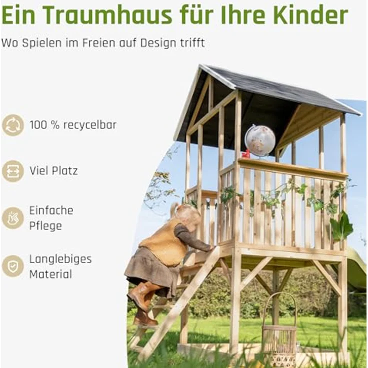 EXIT TOYS Panorama 500 Holzspielhaus mit Rutsche und Sandkasten, FSC-zertifiziertes Zypressenholz, offen gestaltetes Design, 100% reparierbar & recycelbar – Bild 3