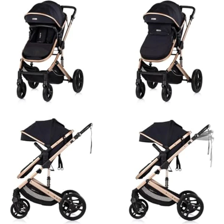 Chipolino Amore, Kinderwagen 2 in 1 mit Getränkehalter, Wickeltasche und Fußabdeckung, schwarz – Bild 4