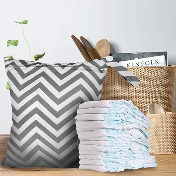 FUIPVGI Nass-Trocken-Beutel 2er Set, Wasserdichte Aufbewahrungstaschen 28×30 cm für Windeln und Badeanzüge, Grau + Gelb – Bild 4