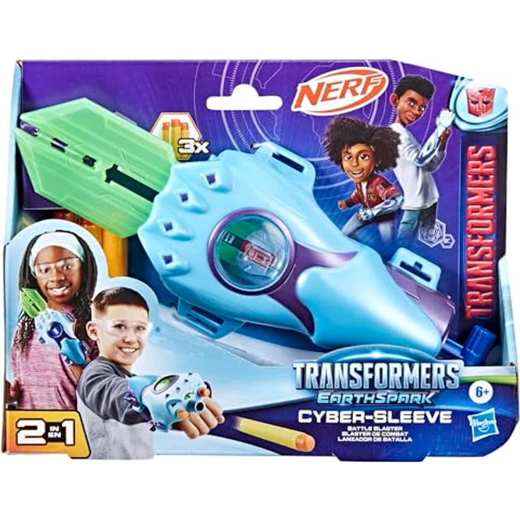 Transformers Nerf EarthSpark Cyber-Sleeve Battle Blaster Spielzeug mit Nerf Dart-Blaster und einziehbarem Cyber-Schwert, Blau – Bild 3