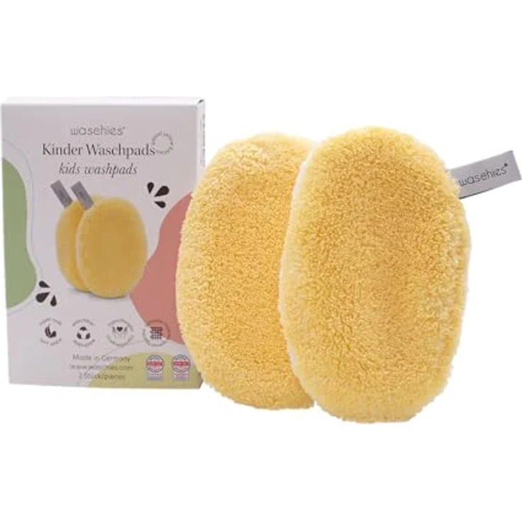 waschies "Travel Set Kids" nachhaltige & wasserabweisende Aufbewahrungstasche inkl. wiederverwendbarer Waschpads für Unterwegs, Pastel Yellow – Bild 2